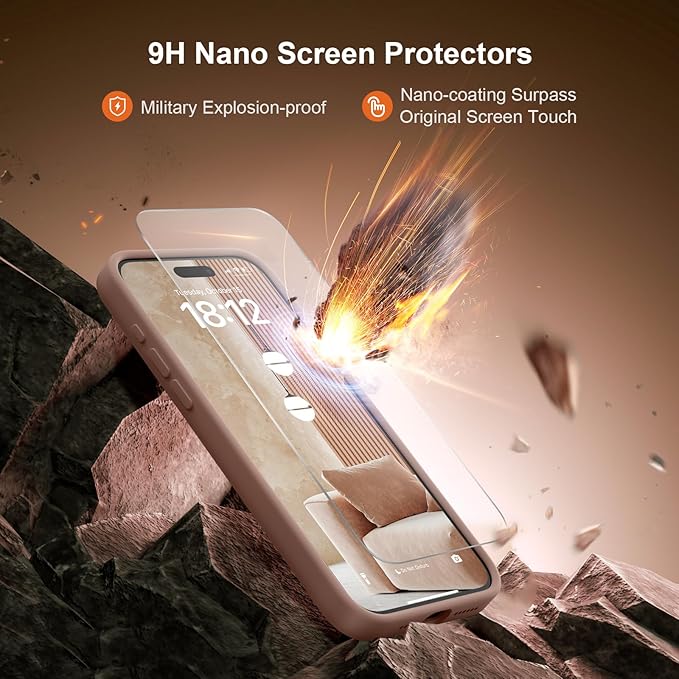 Magnetic for iPhone 15 Pro Case, Compatible with MagSafe, with 9H Nano Screen Protectors, Full Camera Protection, Silicone Shockproof Microfiber Lining Phone Case 6.1", Light Brown