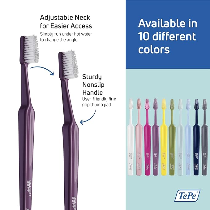TePe Select Soft Toothbrush, Adult Soft-Bristle Toothbrush with Tapered Head and Angled Neck, Pack of 1