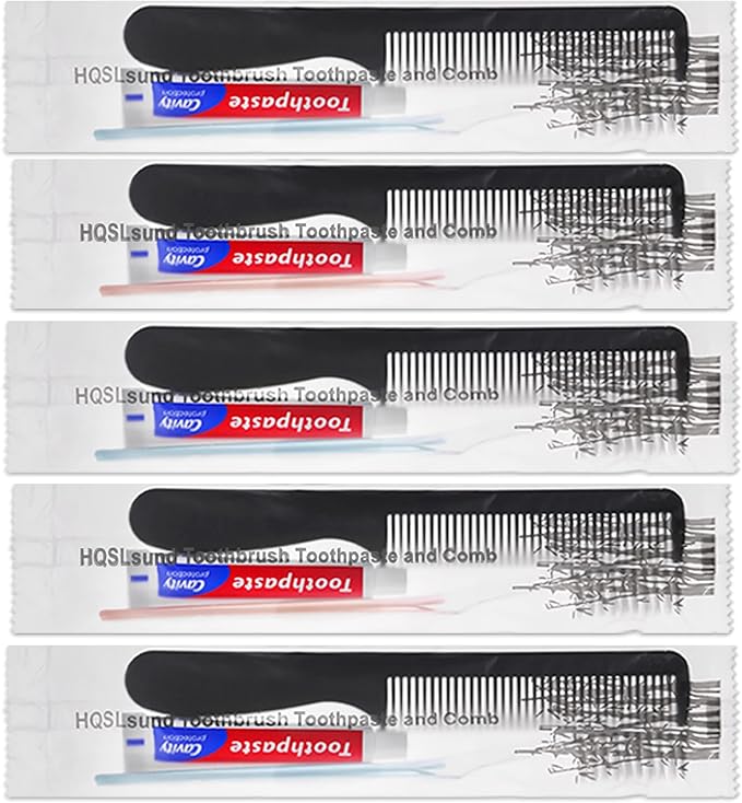 HQSLsund 30pcs Disposable Toothbrushes with Toothpaste and Comb Individually Wrapped,10g Toothpaste,7inch Black Comb, Toothbrush for Homeless, Hotel,AirBnb
