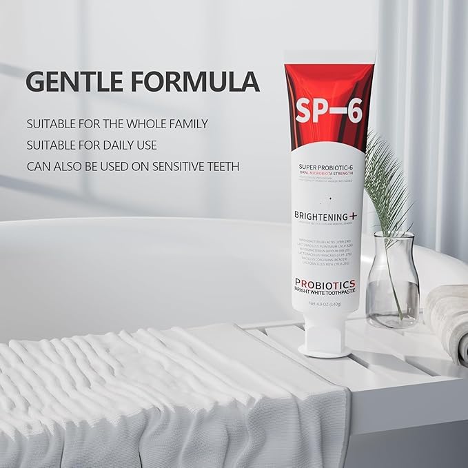 SP-6 Probiotic Whitening Toothpaste - Enhanced Formula with 6 Probiotics for Teeth Whitening and Gum Health - Enamel-Safe, Fluoride-Free, Fresh Mint Flavor, 4.9Oz (1)