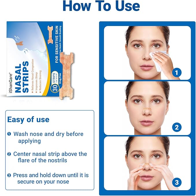 ishancare Nasal Strips for Breathing, 30 Count Sleep Nasal Strips for Snoring, Instant Tan Nose Breathing Strips for Better Sleep, Anti Snoring Nose Strips for Men & Women
