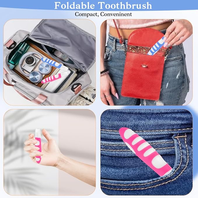 Travel Toothbrush, 4PCS Portable Travel Toothbrush Set,Mini Tooth Brush Built in Cover Soft Travels Size Folding Toothbrushs Individually Wrapped ToothBrushes for Adults Kids Hiking Camping Traveling