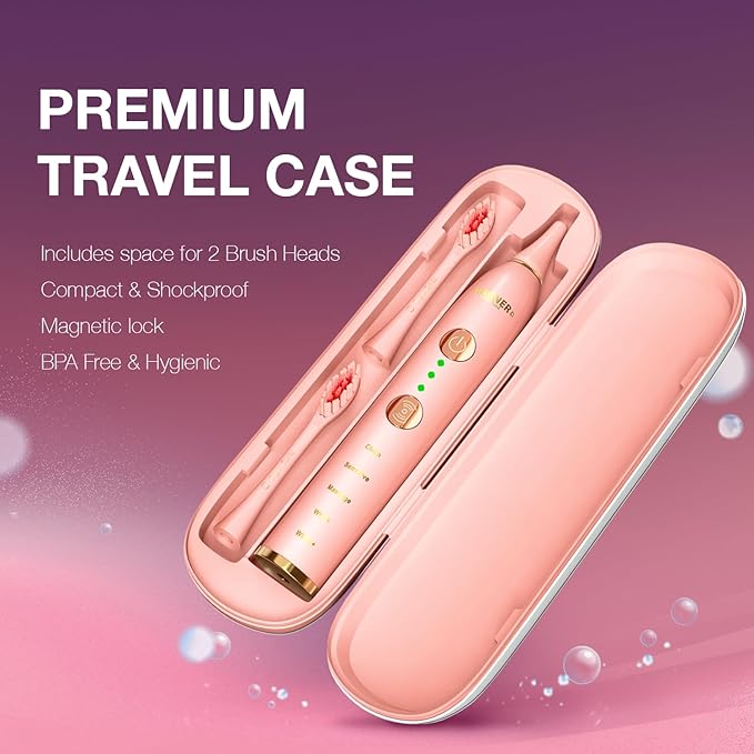 Wagner Stern WT8900 Series Electric Toothbrush – Whitening & Pressure Sensor, 5 Modes, 3 Intensities, 8 Soft Brush Heads, Rechargeable, Travel Case Included