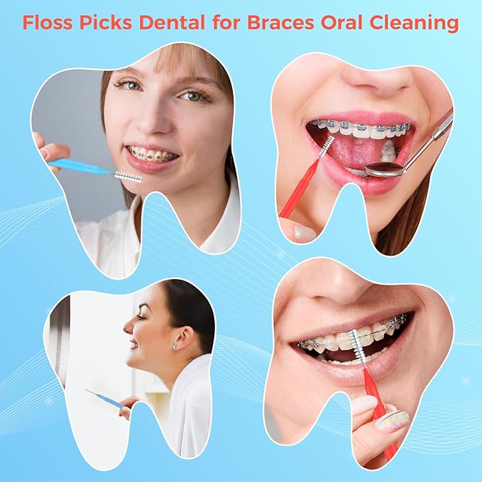 100 Pcs Interdental Brushes, 2 Sizes Braces Flossers for Cleaner Brace Brush Soft Dental Brushe Toothpicks Dental Floss Picks Dental for Braces Oral Cleaning(Red,Blue)