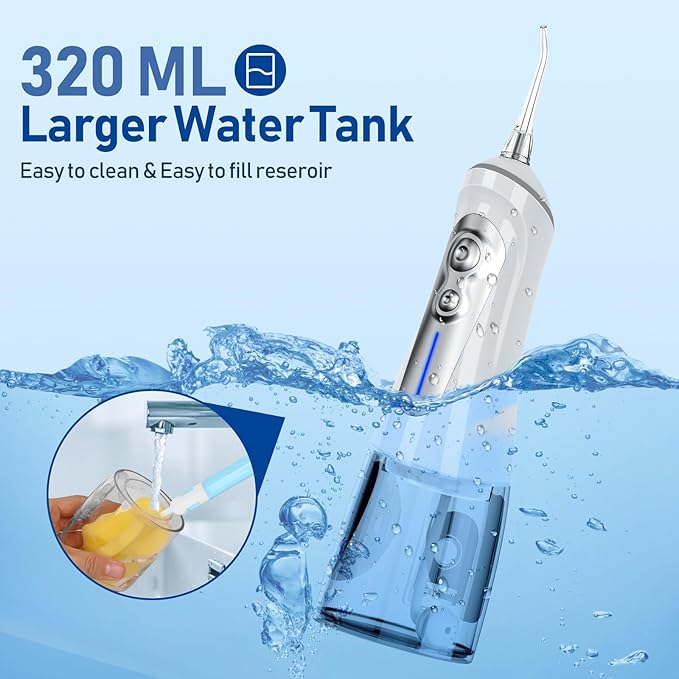 NBGRLVS Water Dental Flosser Cordless for Teeth Pick Cleaning - Powerful Oral Irrigator with 6 Adjustable Modes,320ML Portable & Rechargeable IPX7 Waterproof Cleaner Picks for Home Travel (White)