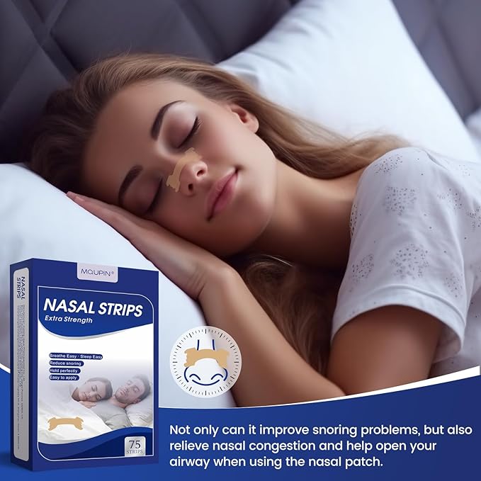 MQUPIN 75 Counts Nasal Strips Upgraded, Nasal Strips for Snoring, Safe, Long Effect, Reduction Snoring, Breathe Nose Strips Congestion Relief(66mm*19mm)
