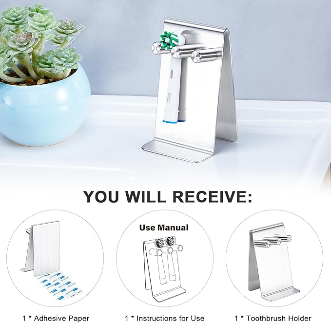 Electric Toothbrush Head Holder, Tabletop or Self Adhesive Tooth Brushing Holder, Bathroom Wall Mounted Shower Toothbrush Holders, Tooth Brush Head Storage Organiser (Silver, Small)