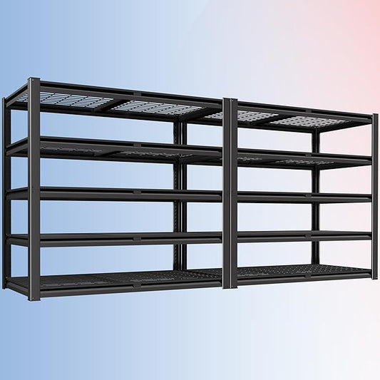 PrimeZone 72" H Heavy Duty Garage Shelving 2500 LBS 5 Tier Storage Shelves Adjustable Industrial Metal Wire Shelf Unit for Garage,Basement,Pantry,Warehouse,Commercial,48" W X 24" D X 72" H 2Pack