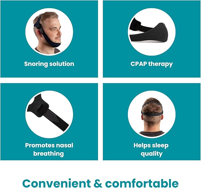 LifeSource Made in USA Anti Snoring Halo Chin Strap for CPAP Users, Chin Strap for Snoring Solution, Breathable, Adjustable, Latex Free, Comfortable Sleep Support for Men & Women, Snoring Support