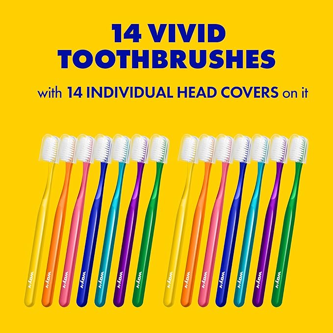 WAY.V Extra Soft Toothbrush Refill for Adults Sensitive Gums and Teeth with Individual Head Covers, 14 Pcs Manual Toothbrushes - Family and Guests - Pink (14 Counts, Soft Bristle)
