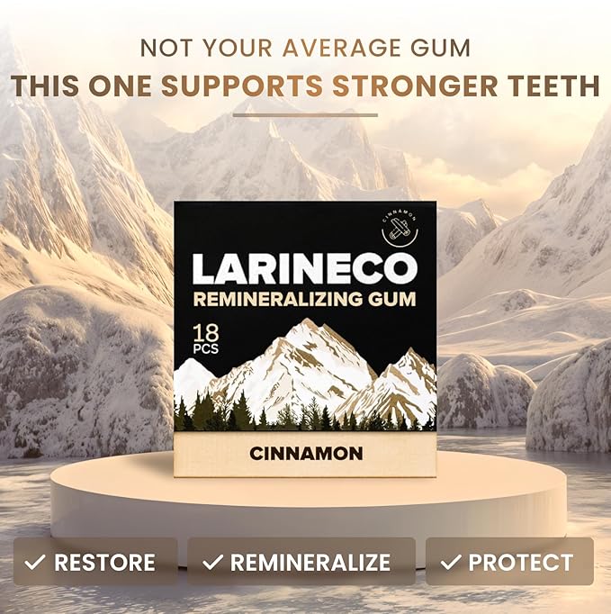 Larineco Remineralizing Gum with Nano Hydroxyapatite & Xylitol – Sugar-Free Cinnamon Xylitol Gum – Plastic-Free, Dye-Free, Aspartame-Free – Natural Base – 36 Pieces, Cinnamon