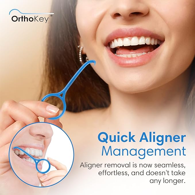 OrthoKey Clear Aligner Removal Tool | Invisible Removable Braces, Denture, Brackets, Retainer Remover Key | Personal Orthodontic Supplies, Dental-Grade for Ortho Cleaning & Travel Use | (2-Pack) Blue