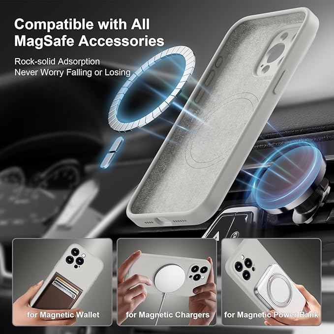 Magnetic for iPhone 15 Pro Case, Compatible with MagSafe, with 9H Nano Screen Protectors, Full Camera Protection, Silicone Shockproof Microfiber Lining Phone Case 6.1", Natural Titanium