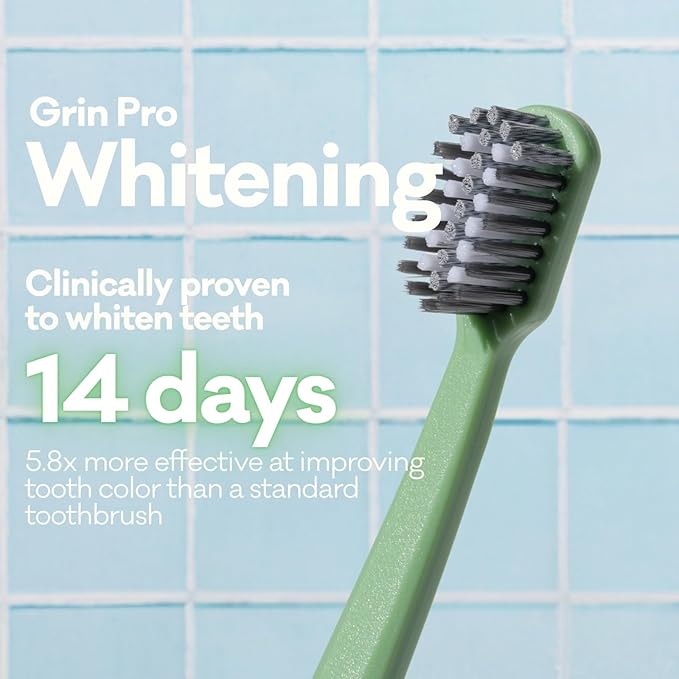 Grin Pro Ultimate Whitening Toothbrush, Soft, 2 Count (Pack of 2), Designed for Triple-Action Whitening, 100% Recycled Plastic Handle
