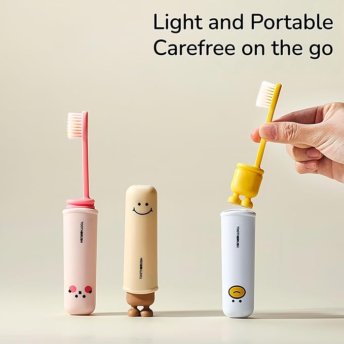 Folding Toothbrush with Built-in Cover, Perfect for Travel, Hiking & Camping, Compact & Portable, Toothbrush with Soft Bristles, for Adults & Kids (3 Count)