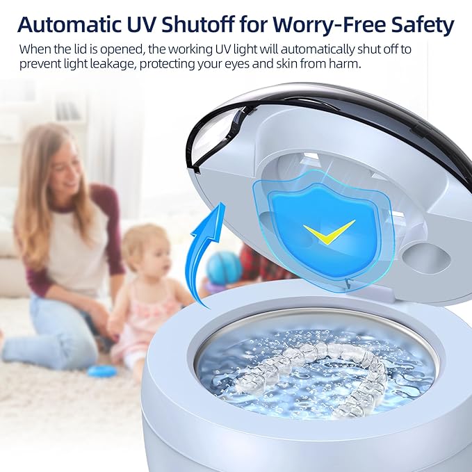 Ultrasonic Retainer Cleaner, Retainer Cleaner Machine for Dentures, Mouth Guards, Braces, Toothbrush Heads, Jewelry with 200ML Capacity, 45kHz Retainer Cleaning, 4 Modes for Appliances, Blue