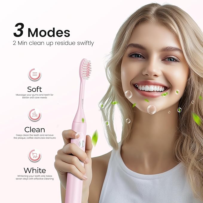 Sonic Electric Toothbrush for Adults, Rechargeable Portable Electric Toothbrush Travel Kit (Pink, USB)