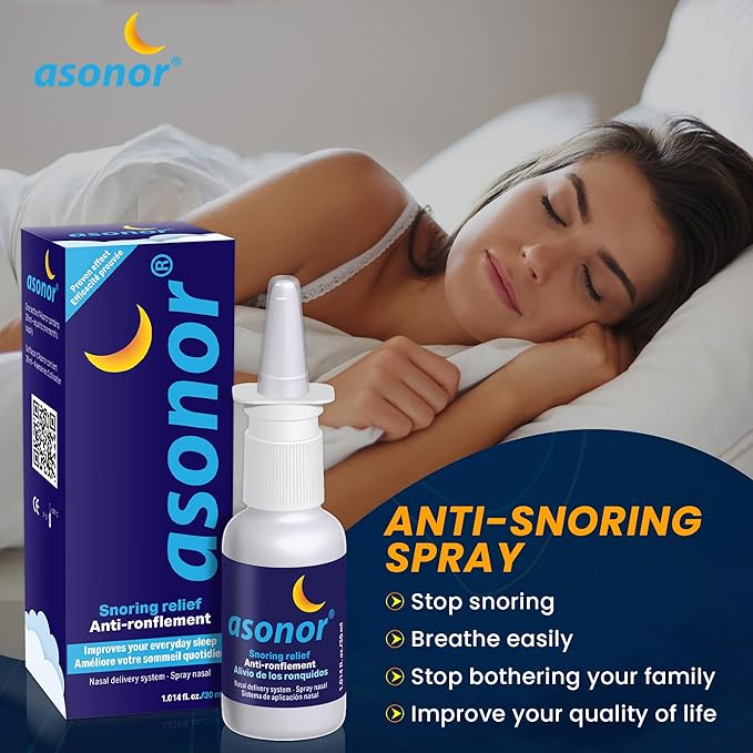 Asonor Snoring Nasal Spray - Fast Snore Stopper Drops for Better Sleep, Natural Breathing Relief - Helps Open The Throat & Air Passage While Sleeping - No Pain, Natural Anti Snoring Solution - 30ml