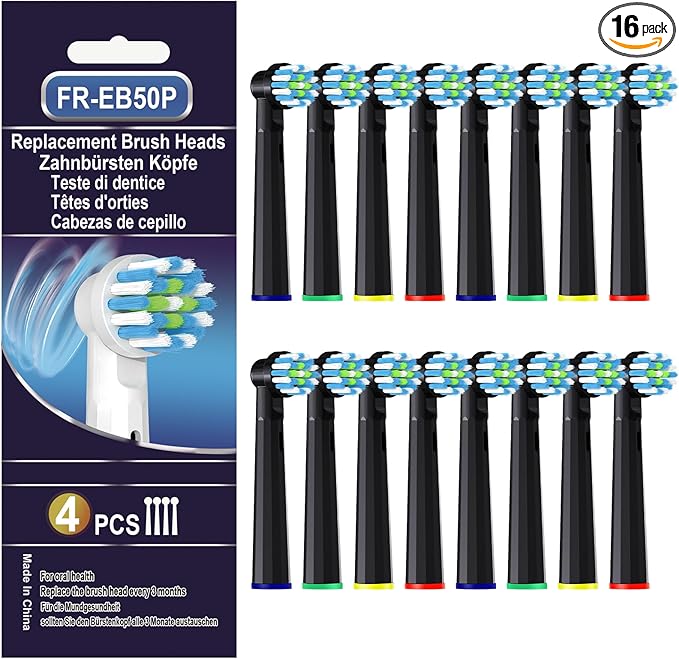 Replacement Toothbrush Heads for Oral B Pro 1000 Replacement Heads,Braun Replacement Brush Heads Refill Compatible with Genius X,Smart 1500,Pro 5000,16 Count,Black