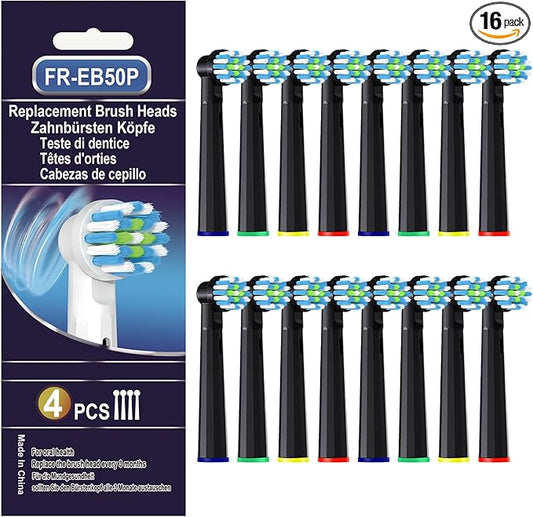 Replacement Toothbrush Heads for Oral B Pro 1000 Replacement Heads,Braun Replacement Brush Heads Refill Compatible with Genius X,Smart 1500,Pro 5000,16 Count,Black