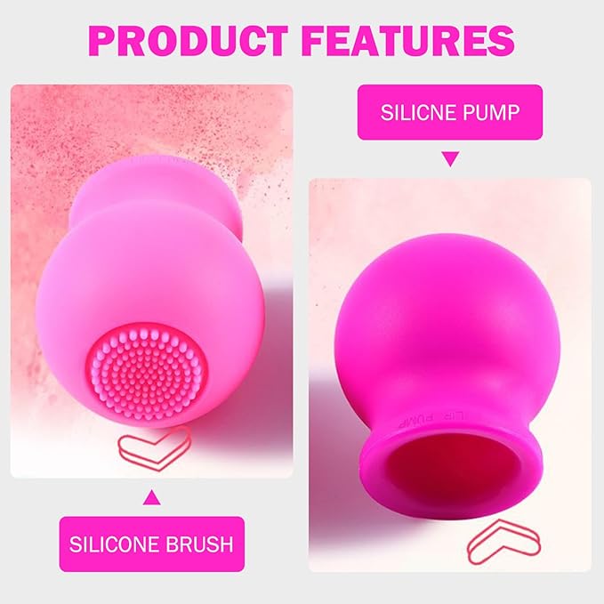 Lip Plumper, 2Pcs Lip Plumper Device, Soft Silicone Tool, Clean & Massage Facial Cleansing Brush, Multi-Use Face Care for Women