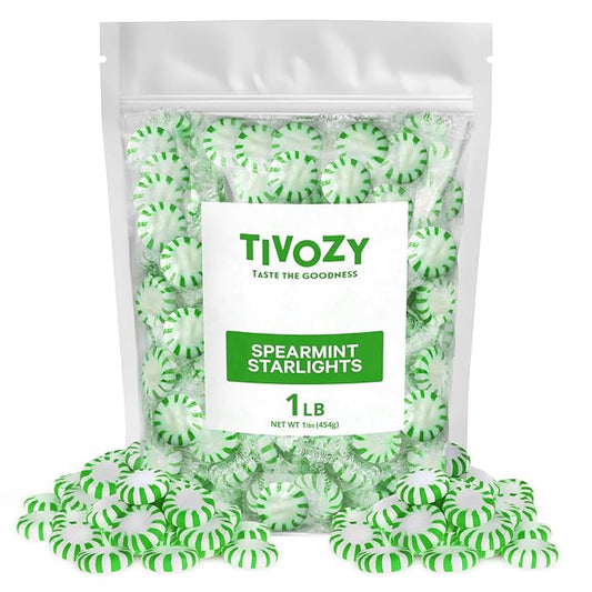 Starlight Spearmint Individually Wrapped Candy, 1 Pound Bulk Pack, Sweets for On the Go Refreshment, Starlight Mints Bulk Candy.