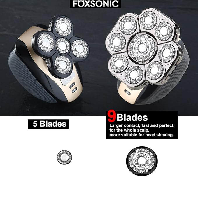 FOXSONIC Upgraded 9 Blades Body & Head Shaver for Head Shaver Many Brands 9 Blades Replacement Shaver Head Blade 9 Heads Beard Electric Razor Shaver Head for Blad Men