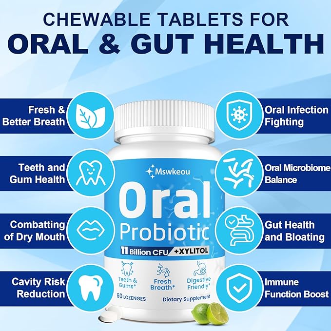 Oral Probiotics for Mouth Bad Breath for Adults 11 Billion CFU, Best Breath Oral Dental Probiotics for Teeth & Gums, Fresh Breath, Halitosis & Gut Health, 4 Packs
