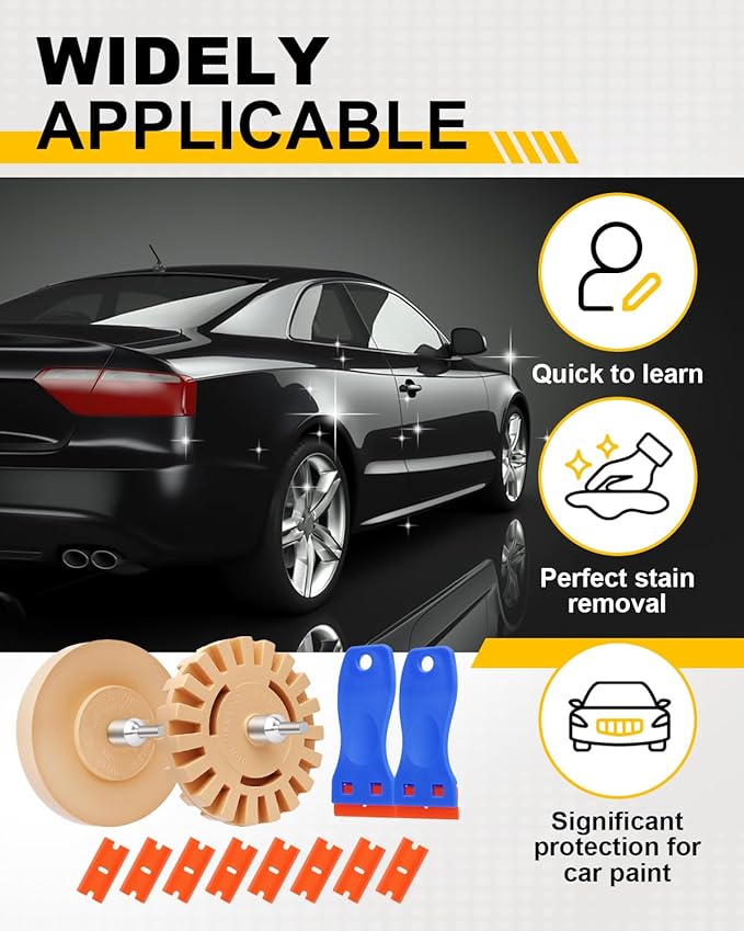 Eraser Wheel for Drill, Sticker Remover Tool for Automotive Car Sticker, Vinyl, Rv, with Plastic Scraper, Scraper Tool, Serrated&Solid Eraser Wheel - 12Pcs