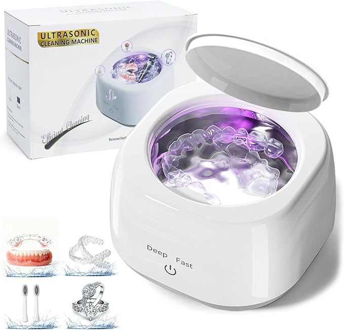 Ultrasonic Retainer Cleaner Machine - 45kHz Dental Cleaning for Retainer Cleaner, Denture, Mouth Guard, Aligner, Jewelry Cleaner, Toothbrush Heads with Dual Mode & 250ML Capacity, White