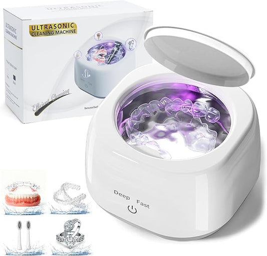 Ultrasonic Retainer Cleaner Machine - 45kHz Dental Cleaning for Retainer Cleaner, Denture, Mouth Guard, Aligner, Jewelry Cleaner, Toothbrush Heads with Dual Mode & 250ML Capacity, White