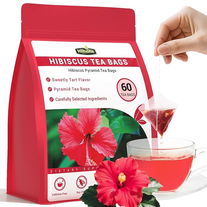 Hibiscus Tea Bags, Hibiscus Flower Herbal Tea - Rich in Vitamin C, Caffeine Free,Sugar Free, 60 Teabags