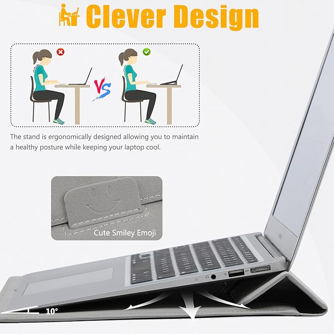 HYZUO 13.3-14 Inch Laptop Sleeve Case with Stand Feature for MacBook Pro 14 M5/M4/M3/M2/M1 2026-2021, MacBook Pro/Air 13.3, 13" 13.5" 13.8" Surface Laptop, HP Spectre X360 13/14, Light Gray