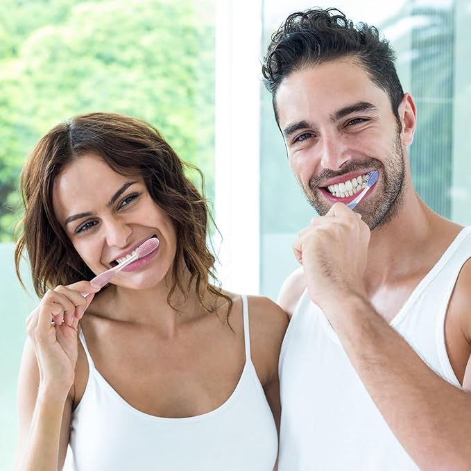 Adult Toothbrushes Medium 6 Pack | Medium Toothbrush for Adults with Tongue Scraper & Ergonomic Handle | Individual Packaging Travel Toothbrush BPA-Free, Assorted Colors