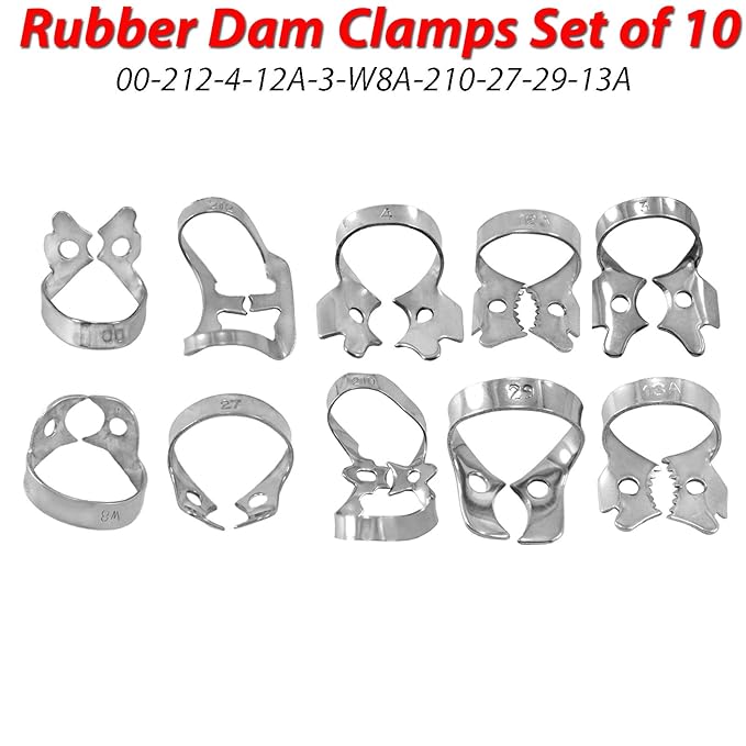 MEDSPO Professional Dental Rubber Dam Clamps | Endodontic Hygenic Brinker Universal Retractors| Tissue Gingival Lower Molars | Restorative Instruments Tools CE (Set of 10 Clamps)