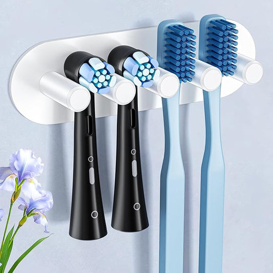 Electric Toothbrush Head Holder, Toothbrush Holders Wall Mounted, Adhesive Tooth Brush Head Holder Organiser, Electric Toothbrushs Holder, Shower Tooth Brushing Holder (White, Large)