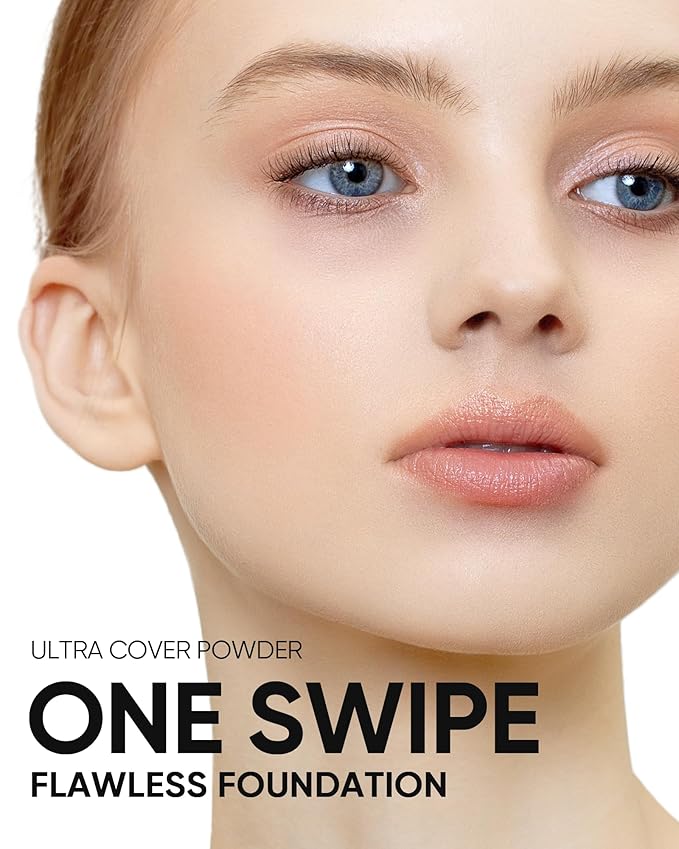 Ultra Cover Powder Foundation, Full Coverage Matte Finish, One-Swipe Flawless Pressed Powder with Oil Control, Lightweight & Long-Lasting, Pore-Blurring for Oily Skin (01 Vanilla)