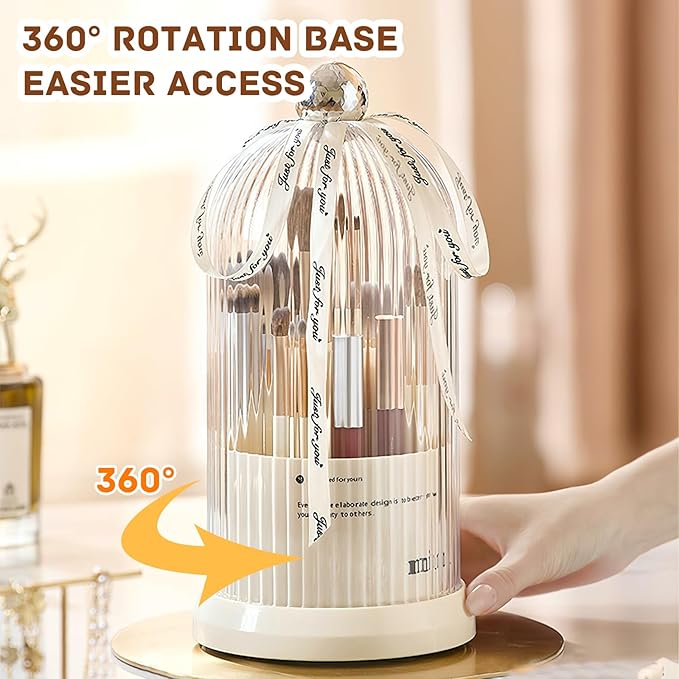 Multi Functional Rotating Toothbrush Holders with Sliding Base, 7 Slot Bathroom Countertop Organizer Perfect for Tooth Brush, Toothpaste, and Makeup Brushes Storage (White)