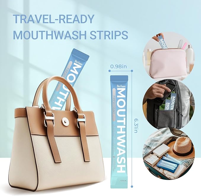 Travel Size Fresh Mint Mouthwash, Alcohol-Free, 15ml Portable Packets, Long-Lasting Freshness (20)