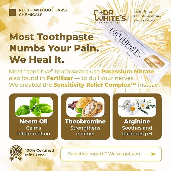 Dr. White’s Fluoride-Free nHA Toothpaste 2-Pack; Dentist-Formulated, Nano Hydroxyapatite + Xylitol, Sensitivity Relief Complex™, Mint-Free, Enamel Safe, Swallow-Safe (3.5 Oz, Pure Pineapple)