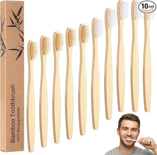 Bamboo Toothbrush Medium Bristle 10 Pack Tooth Brushes Soft Adult Travel Toothbrush Set Natural Wooden Toothbrushes for Adults