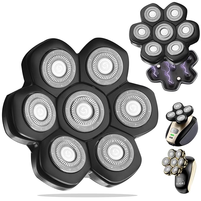 7 Blade Replacement Shavers Head, Washable Shaver Blade Floating Heads Replacement for Head Shaver, Wet & Dry Compatible for Rotary Shavers