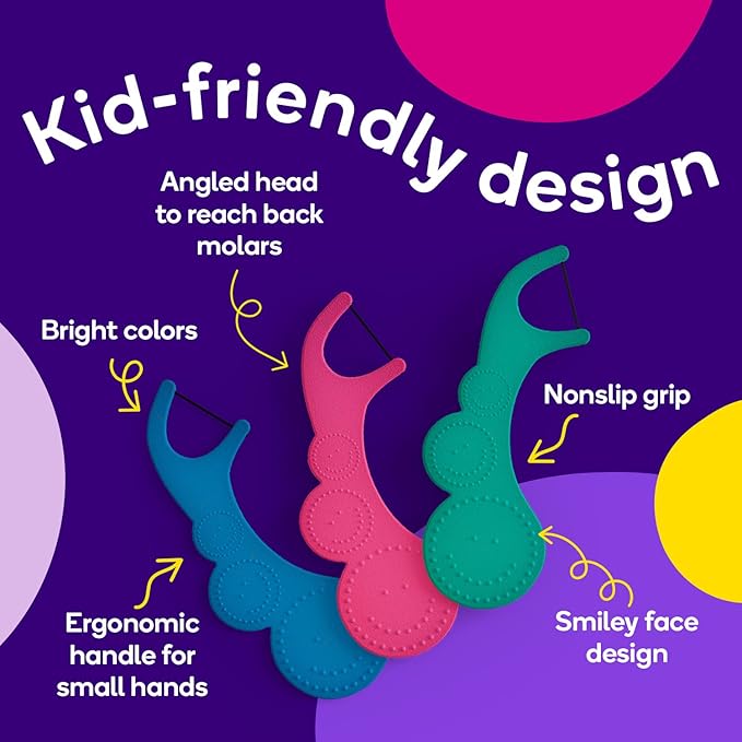 BURST Kids Flossers (90 Count/1 Pack) | Strawberry Aroma | Toddler Dental Flossable Picks with Ergonomic Design | No-Slip Grip | Smiley Face and Fun Colors
