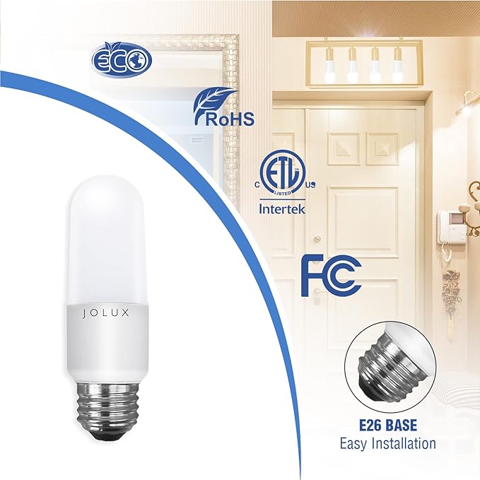 Jolux LED Stick Light Bulbs, Enclosed Fixture Rated, 60W Equivalent, 3000K Warm White,800 Lumen,Medium Screw Base E26 led Bulbs,Non-Dimmable,6 Count (Pack of 1)…
