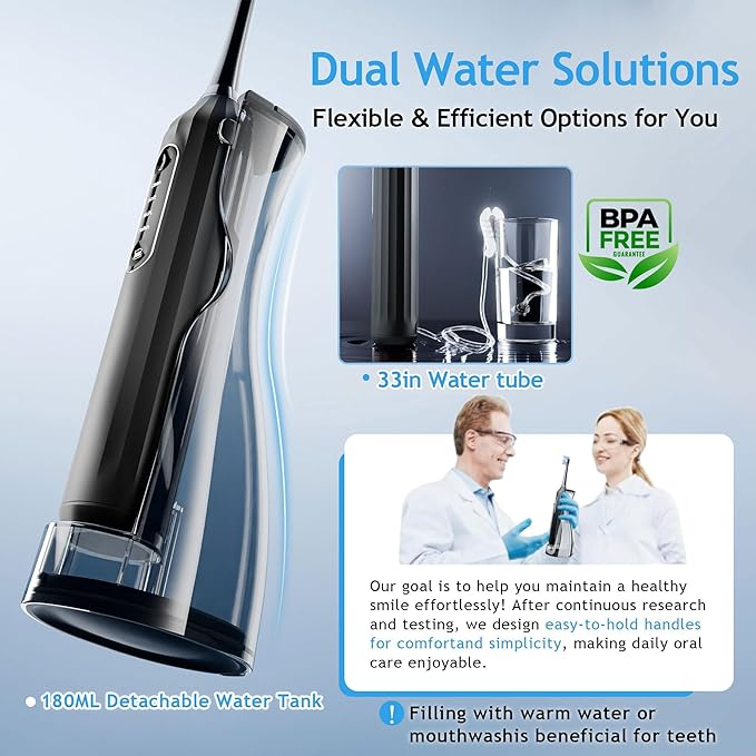 Pinkart 3 in 1 Electric Toothbrush with Water Flosser Combo for Adults, Toothbrush Flosser Combo in One, 8 Brush Heads, Flosser Tip, 180ML Water Tank, Rechargeable Portable Oral Irrigator (Black)