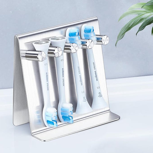 Electric Toothbrush Head Holder, Tabletop or Self Adhesive Tooth Brushing Holder, Bathroom Wall Mounted Shower Toothbrush Holders, Tooth Brush Head Storage Organiser (Silver, Large)