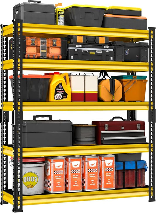 SDXYSTCE 48" W Garage Storage Shelves Heavy Duty, 2800LBS Loads Adjustable Garage Shelving, 5-Tier Metal Shelving Units and Storage Racks, Industrial Utility Shelf,48''Wx18''Dx78''H, Yellow