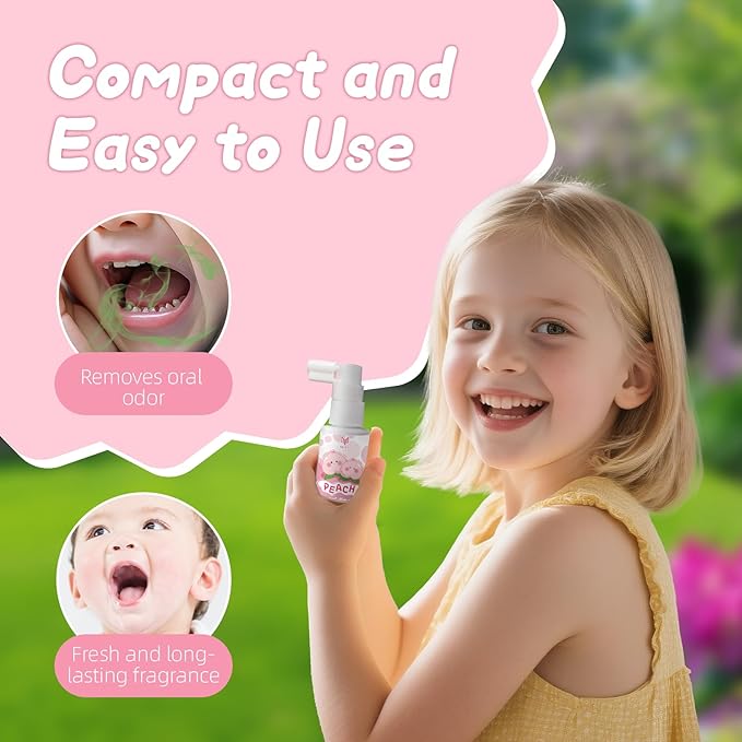 Kids Oral Spray, Toddler Toothpaste Helper for Daily Oral Care and Fresh Breath,Fruit-Flavored, Portable, Probiotic Oral Spray (1Pack, Peach)