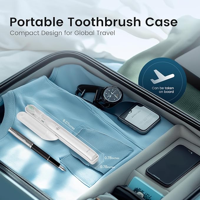 Travel Electric Battery Toothbrush for Adults, Sonic Electric Toothbrush with Case, Rechargeable Portable Electric Toothbrush Travel Kit (White, Battery)