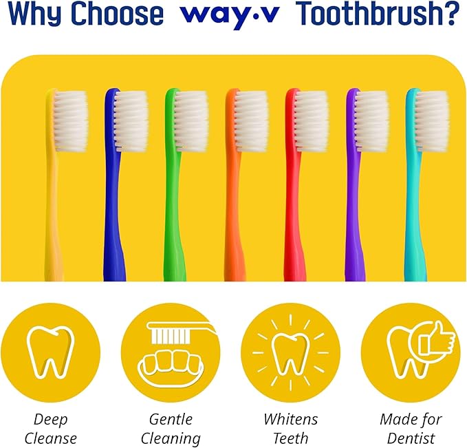 WAY.V Extra Soft Toothbrush for Adults Sensitive Gums and Teeth with Individual Head Covers, 7 Pcs Manual Toothbrushes - Family and Guests (7 Counts, Soft Bristle)